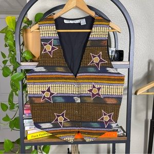 Vintage Jane Ashley Women's Patchwork Wedged Vest Artsy Boho Festival M